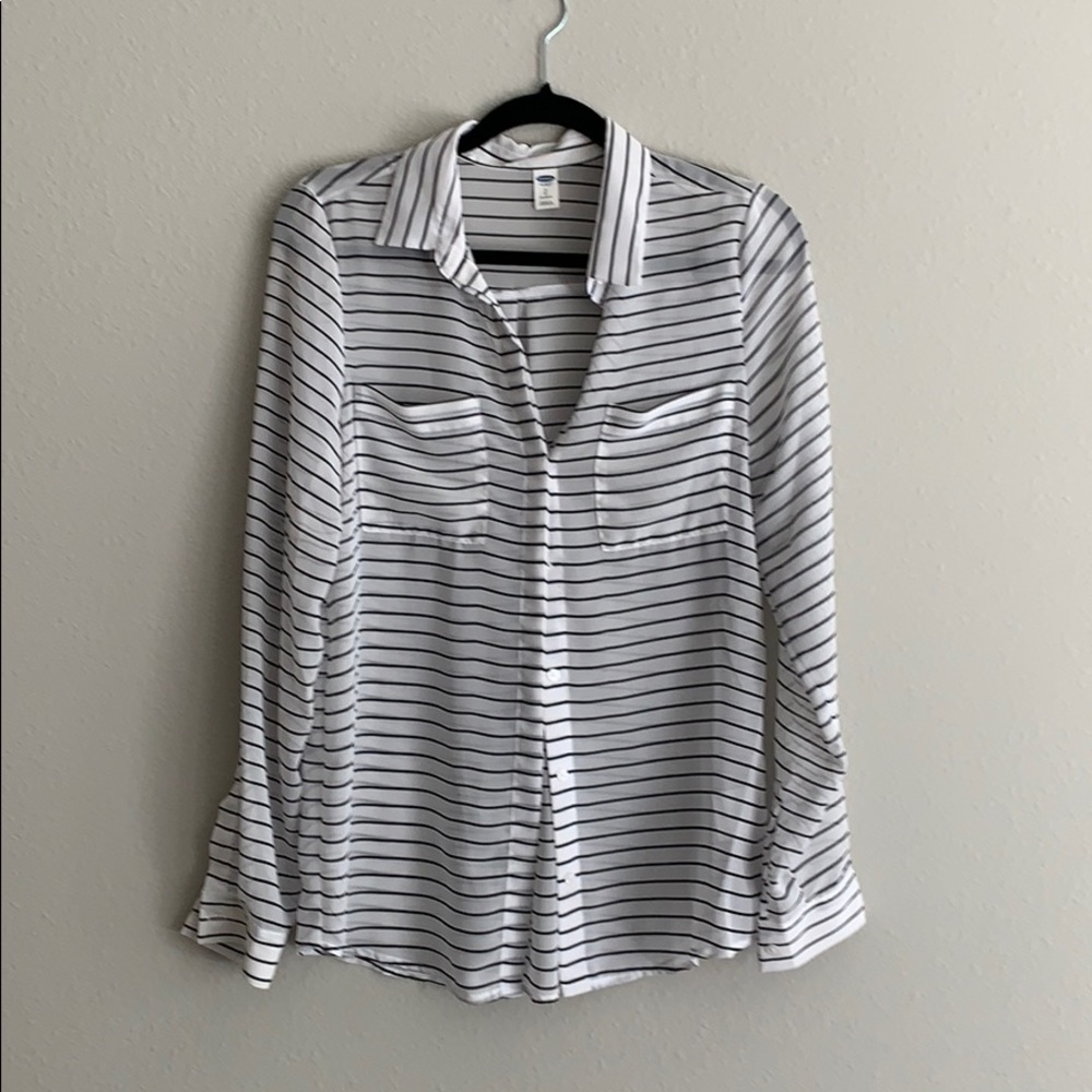 Sheer black and white long sleeved blouse